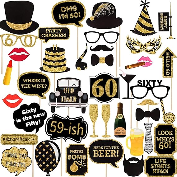 60th Birthday" Photo Booth Props