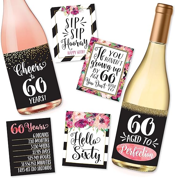 "Cheers to Sixty Years" Wine Bottle Labels